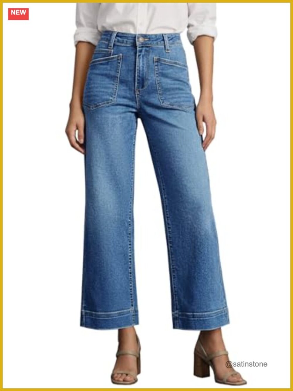 High Waisted Cropped Wide Leg Jeans Baggy Denim Ankle Pant with Frayed Details